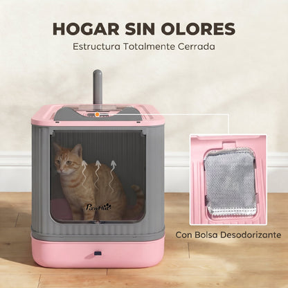 Pawhut Arenero De Gatos Cubierto M Con Tapa Pala Bolsas Desodorantes Rosa_5