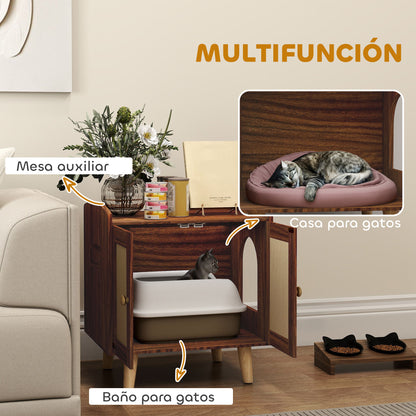 Pawhut Mueble Arenero Para Gatos Con Puertas Con Esteras De Sisal Marrón_3