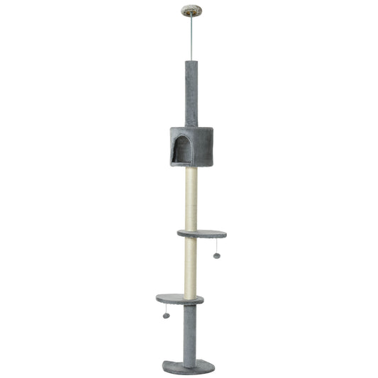 Pawhut Árbol Rascador Para Gatos Altura 255 Cm Cueva Bola Colgante_0