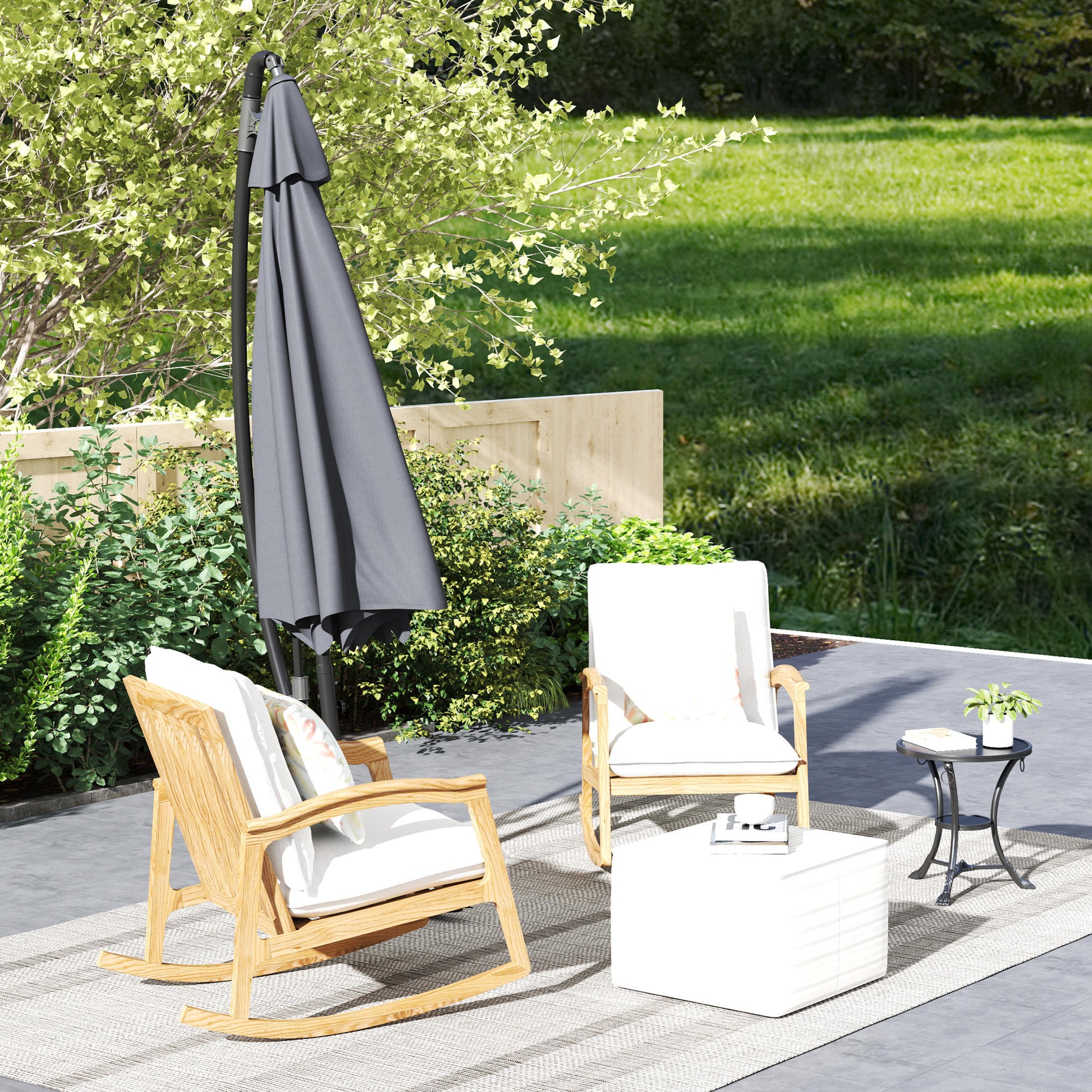 Outsunny Parasol Excéntrico Ø 290 Cm Con Base Cruzada Manivela Anti-uv 50+ Gris_3