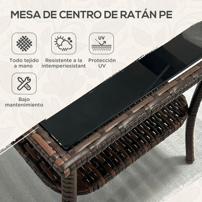 Outsunny Mesa De Ratán Pe Cuadrada 50x50x45 Cm Con Estante Marco De Acero Marrón_3