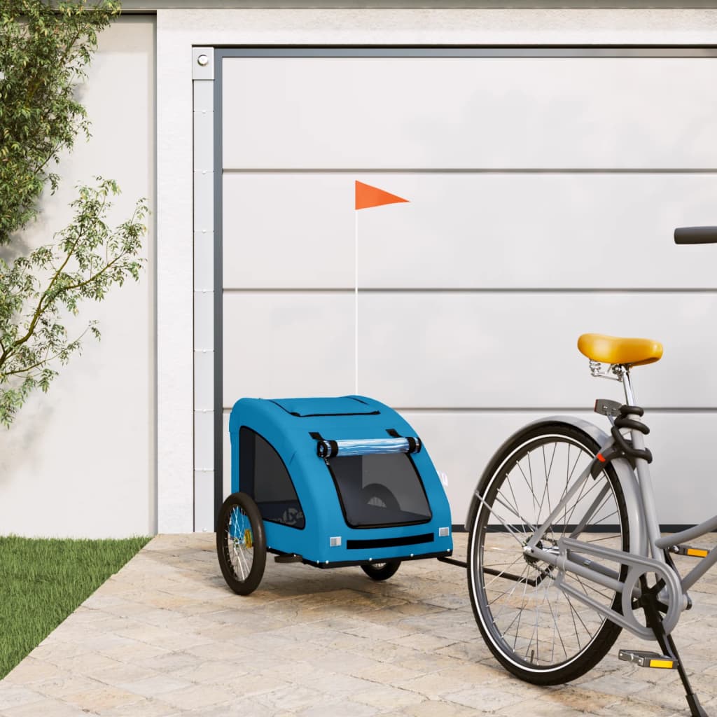Remolque De Bicicleta Mascotas Hierro Tela Oxford Azul_1
