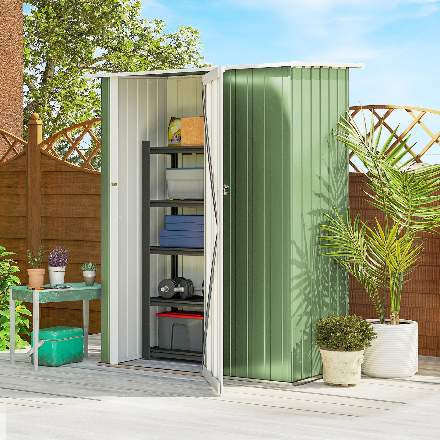 Outsunny Caseta De Jardín 1,07m² 142x86x189cm Metálico Con Puerta Verde_1
