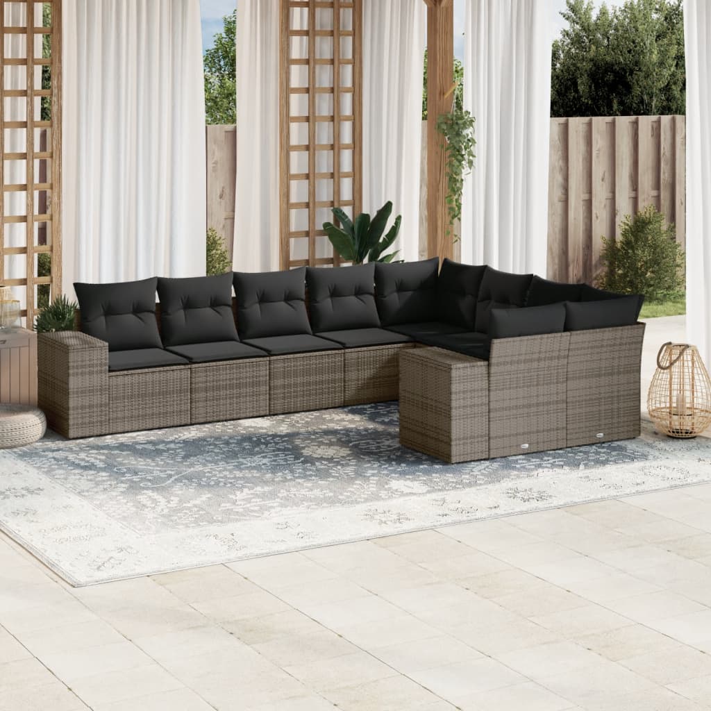 Set De Muebles De Jardín 9 Pzas Y Cojines Ratán Sintético Gris / Vetonek_0