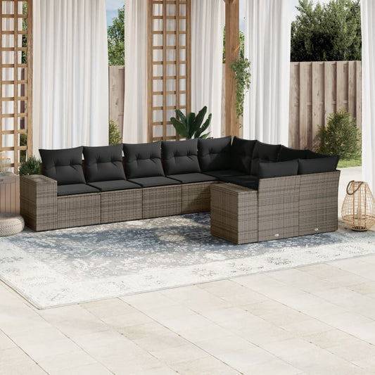 Set De Muebles De Jardín 9 Pzas Y Cojines Ratán Sintético Gris / Vetonek_0