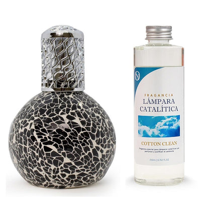 Lámpara Catalítica Mosaico Negro + Fragancia Aroma Cotton Clean 200ml - Elimina Malos Olores, Impurezas Y Perfuma_0