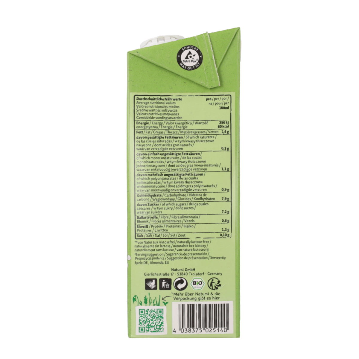Bebida de Espelta y Almendras Bio Natumi 1 L