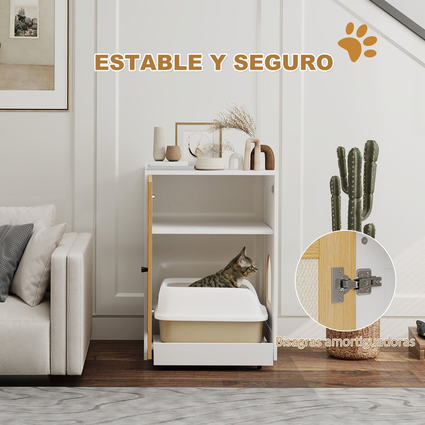 Pawhut Mueble Arenero Para Gatos Con Bandeja Extraíble 57x50x80,5 Cm Blanco_5
