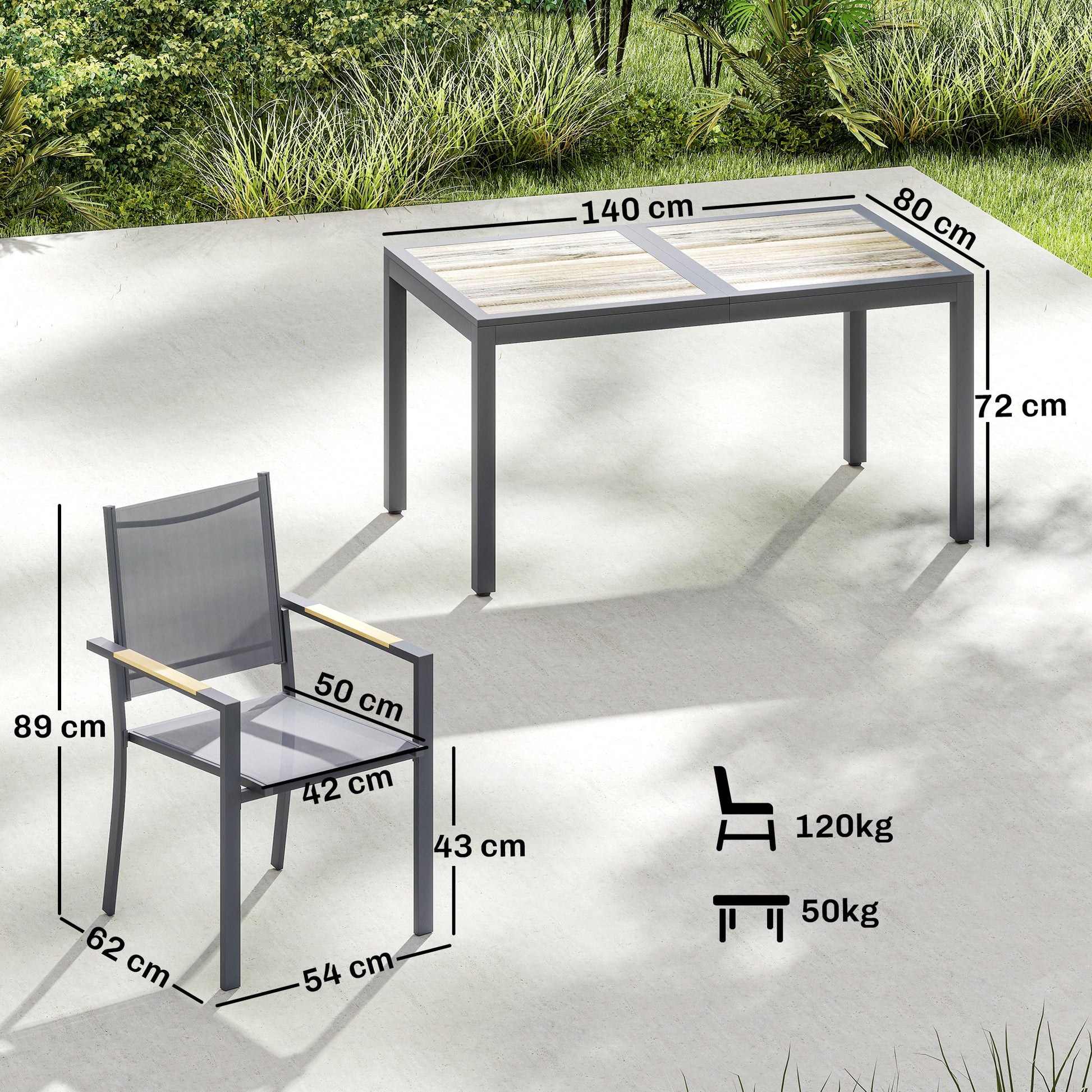 Outsunny Conjunto De Mesa Y Sillas Jardín De 7 Piezas_2