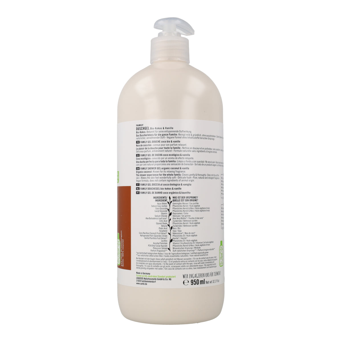 Gel de ducha BIO de coco y vainilla Sante 950 ml