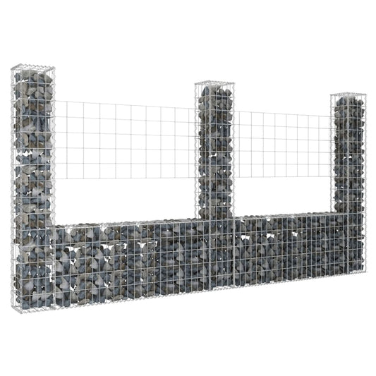Cesta De Gaviones Forma De U 3 Postes De Hierro 260x20x150 Cm / Vetonek_0