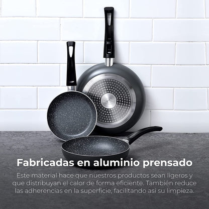 Juego De Batería De Cocina De 8pc + Set 3 Sartenes (16/20/24cm) Aluminio Prensado Soul Marble_2