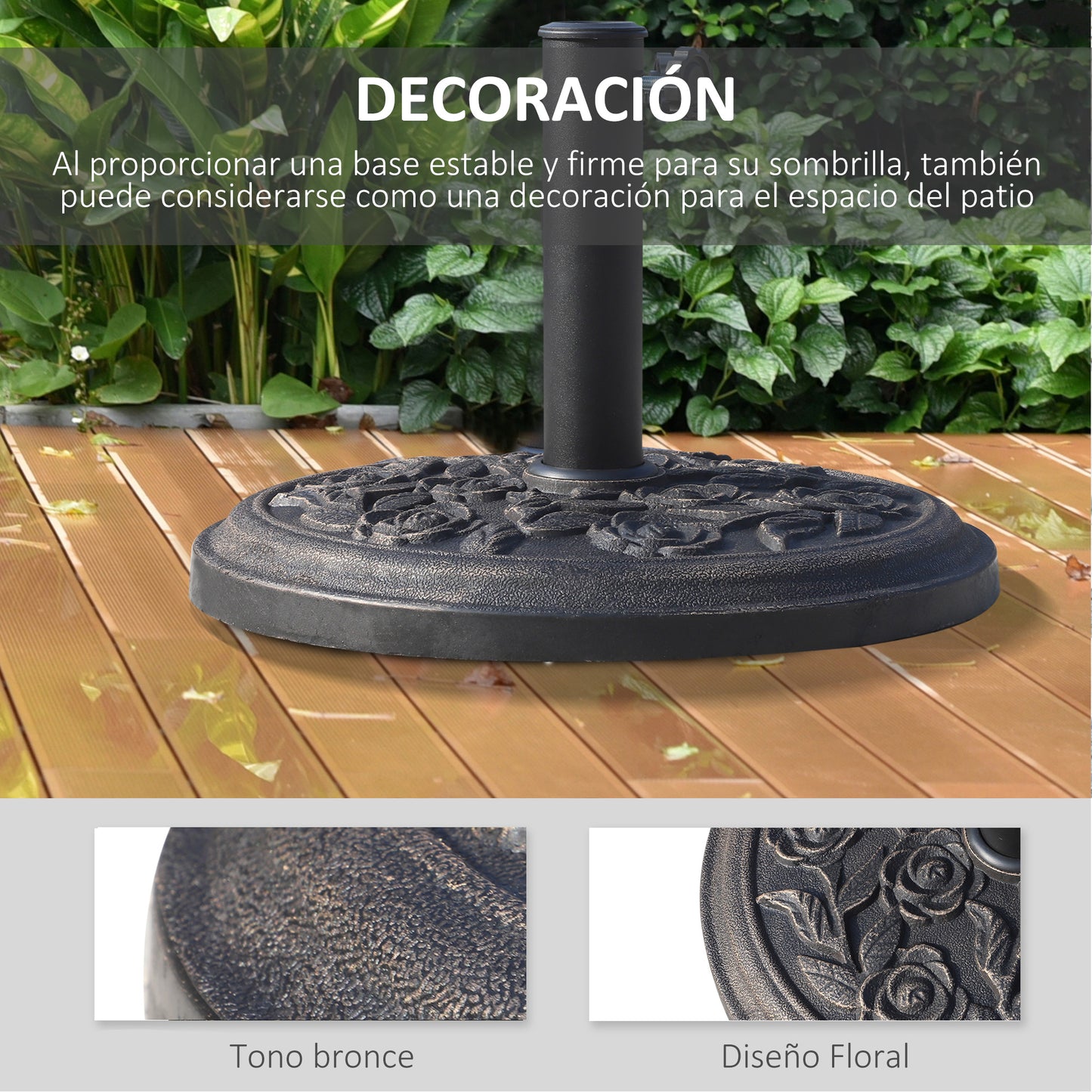 Outsunny Base Para Sombrilla De Jardín De 9 Kg Soporte De Parasol Redondo De Resina Para Postes De 38mm/48mm Ø45_3