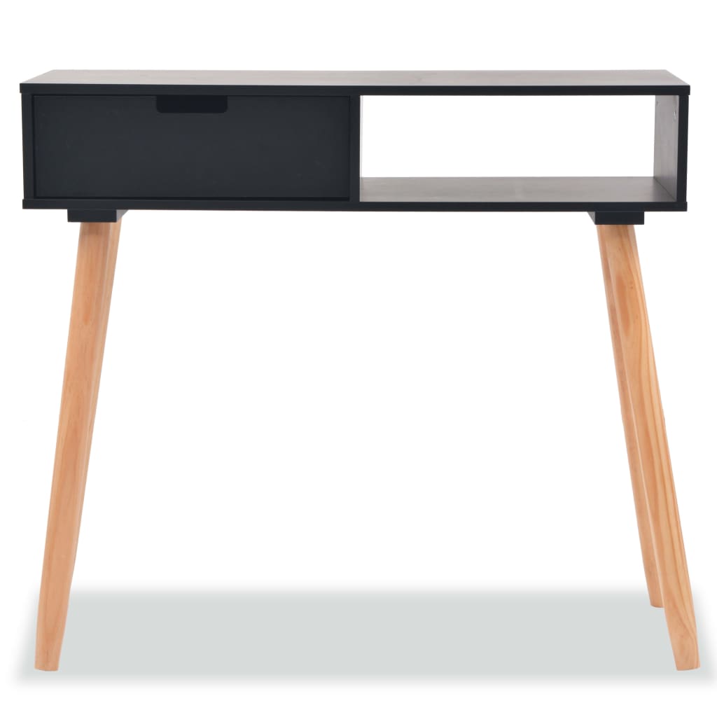 Mesa Consola De Madera Maciza De Pino 80x30x72 Cm Negra_1