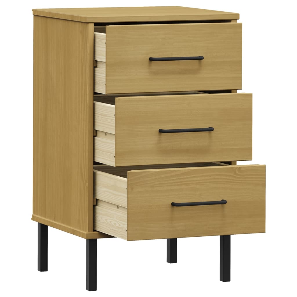 Mesita De Noche Patas De Metal Madera Maciza Pino Marrón Oslo_3
