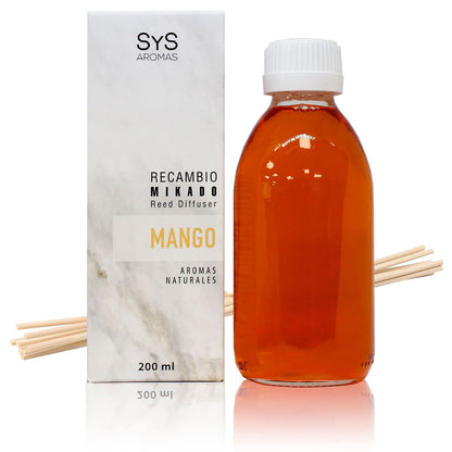 Recambio Mikado Mango Mármol SYS Aromas 200 ml | Con Palos | Aroma Tropical y Afrutado | Energizante_0