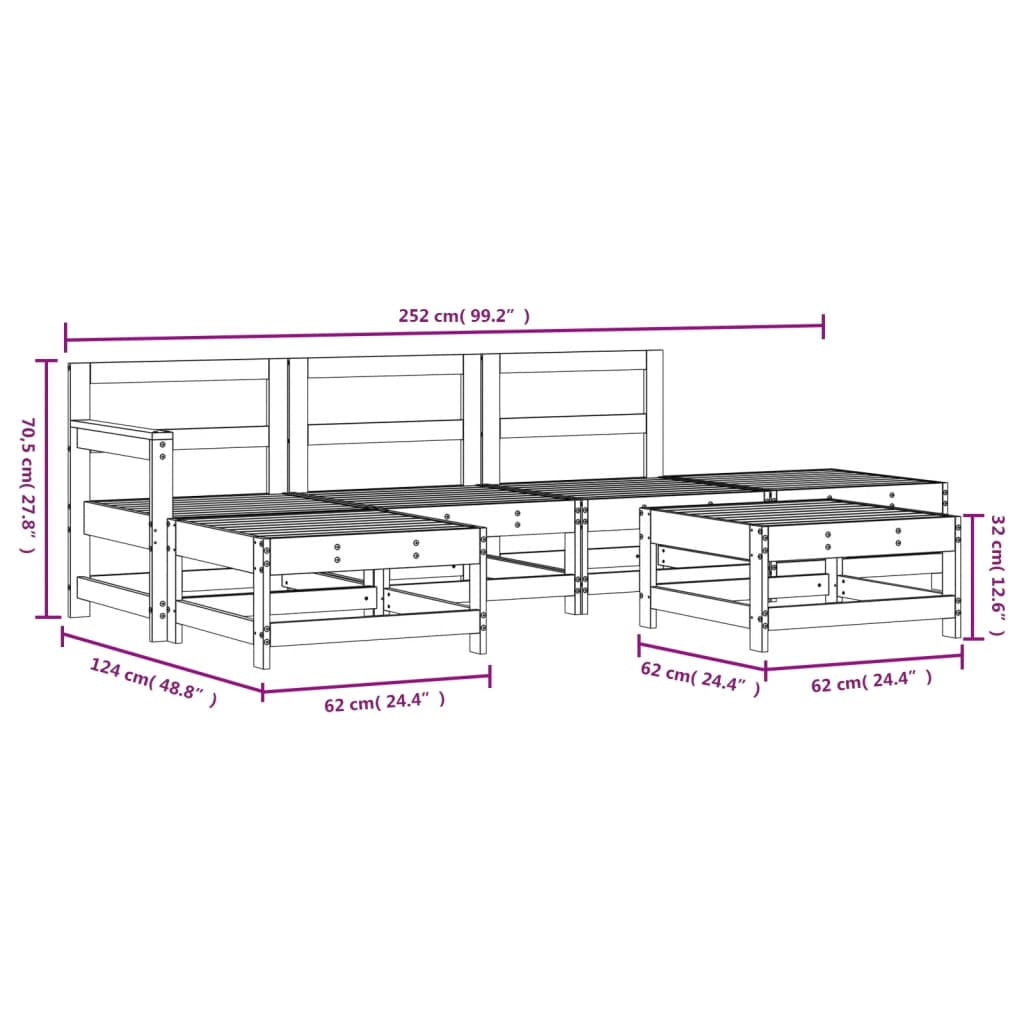 Vidaxl Juego De Muebles De Jardín 6 Pzas Madera Maciza Abeto Douglas_2