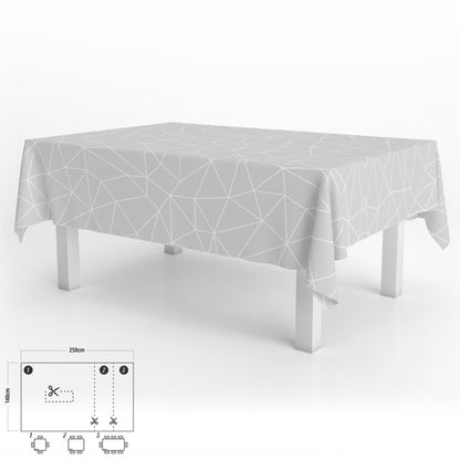 Mantel Hule Rectangular Geométrico Gris Impermeable Antimanchas Pvc 140x250 Cm.  Recortable Uso Interior Y Exterior_0