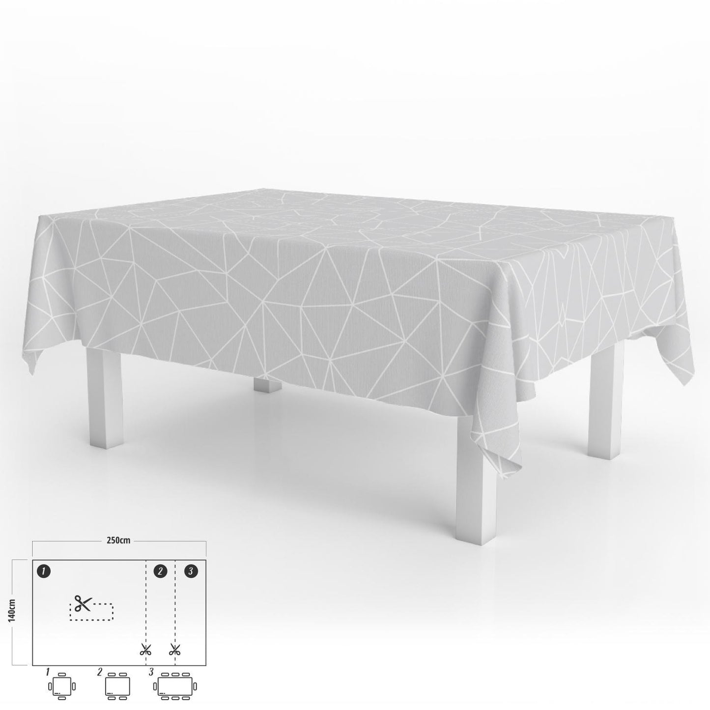 Mantel Hule Rectangular Geométrico Gris Impermeable Antimanchas Pvc 140x250 Cm.  Recortable Uso Interior Y Exterior