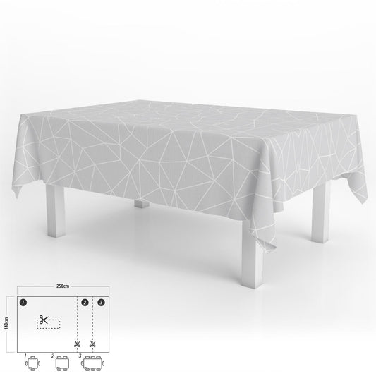 Mantel Hule Rectangular Geométrico Gris Impermeable Antimanchas Pvc 140x250 Cm.  Recortable Uso Interior Y Exterior