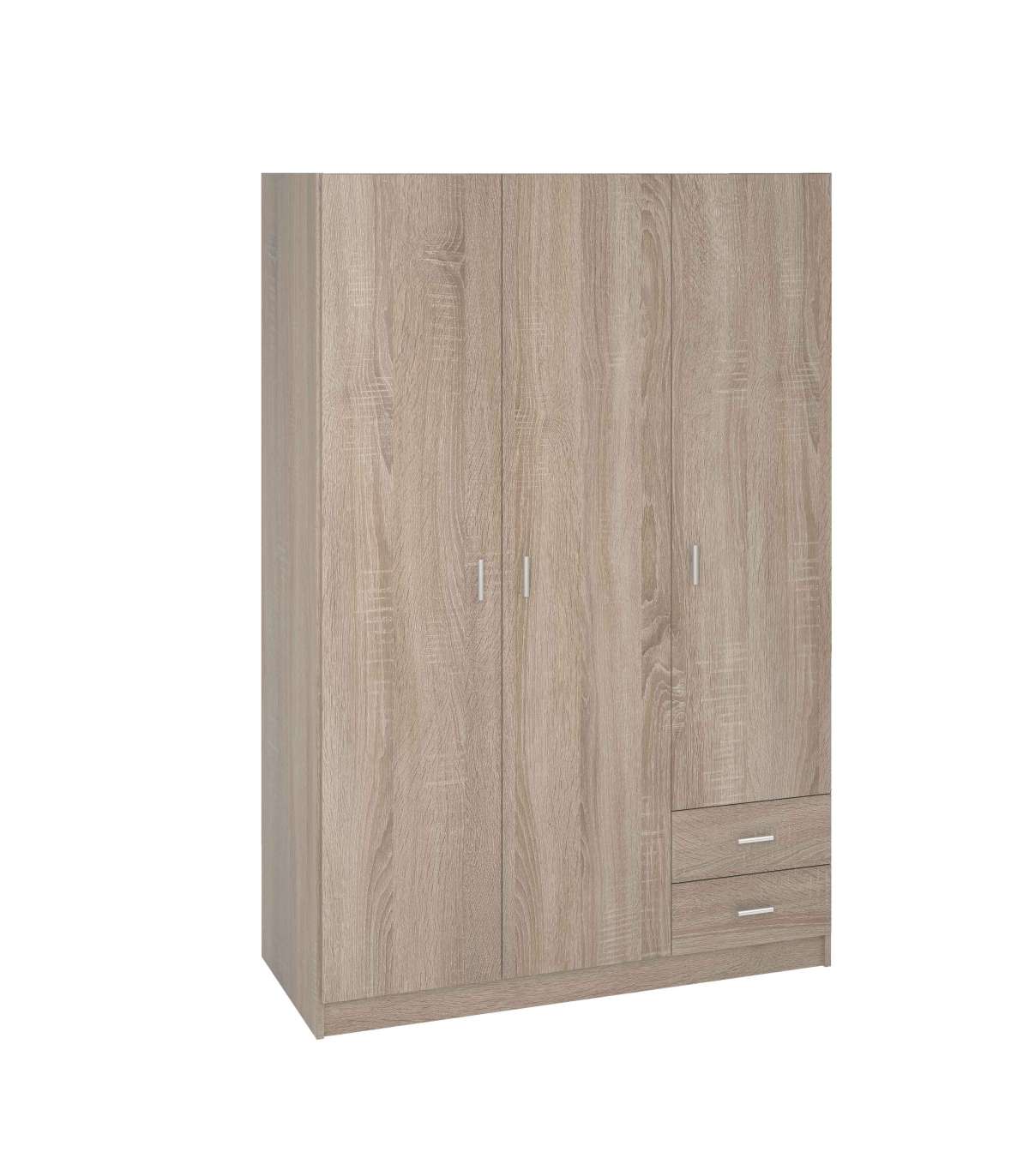 Armario 3 Puertas Abatibles 2 Cajones Acabado Roble, 180 Cm(alto)120 Cm(ancho)52 Cm(fondo)_0
