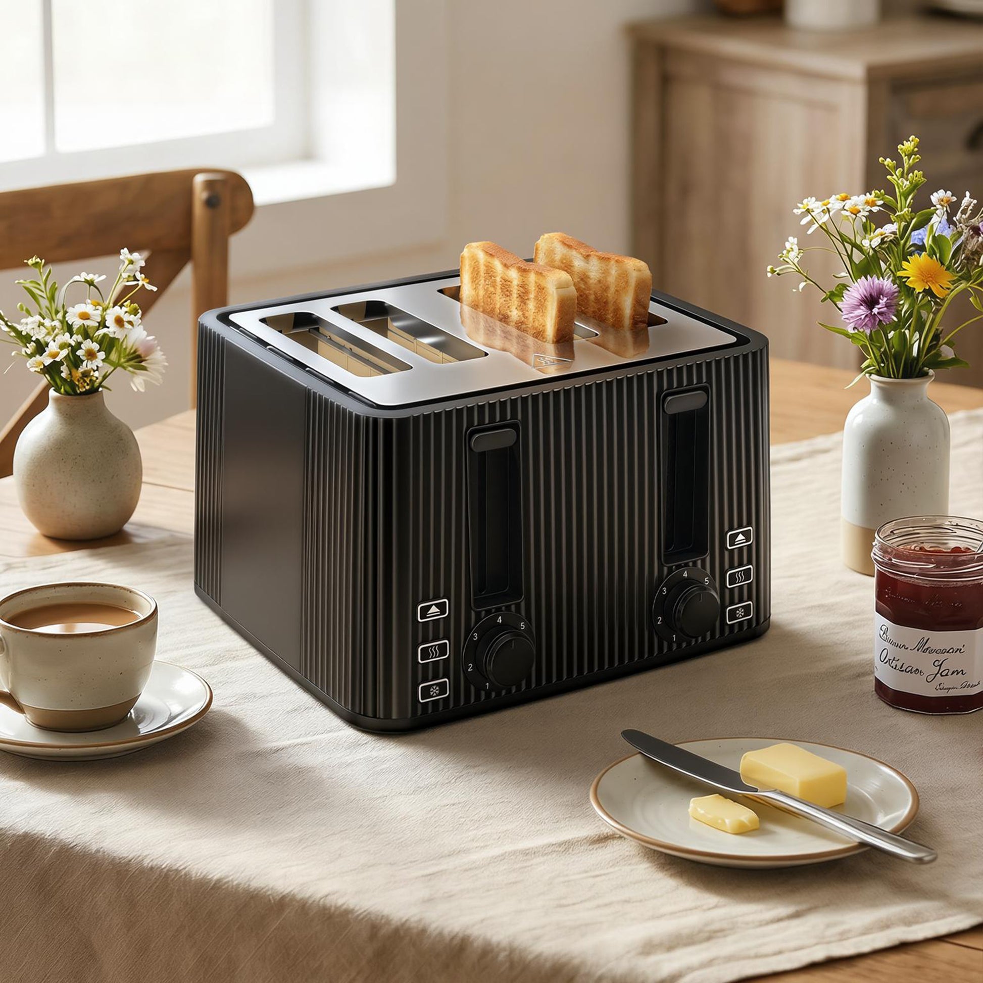 Homcom Tostadora 4 Ranuras Anchas 7 Niveles De Tostado 1710w Negro_3