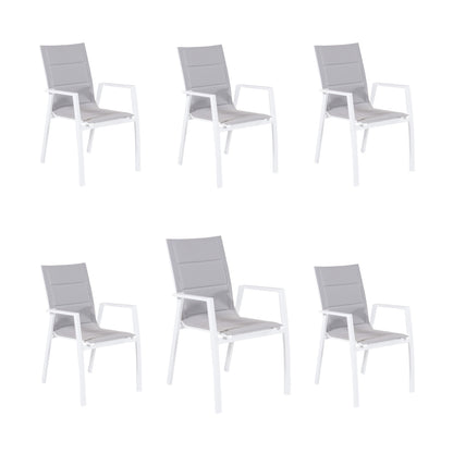 Pack 6 Sillones Para Exterior, Acolchados Y Apilables, Aluminio Y Textilene, Color Blanco, 57x69x94 Cm_0