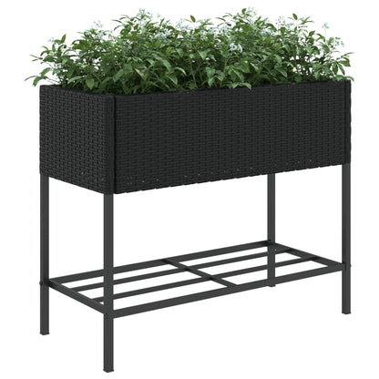 Jardinera Con Estante Ratán Sintético Negro_3