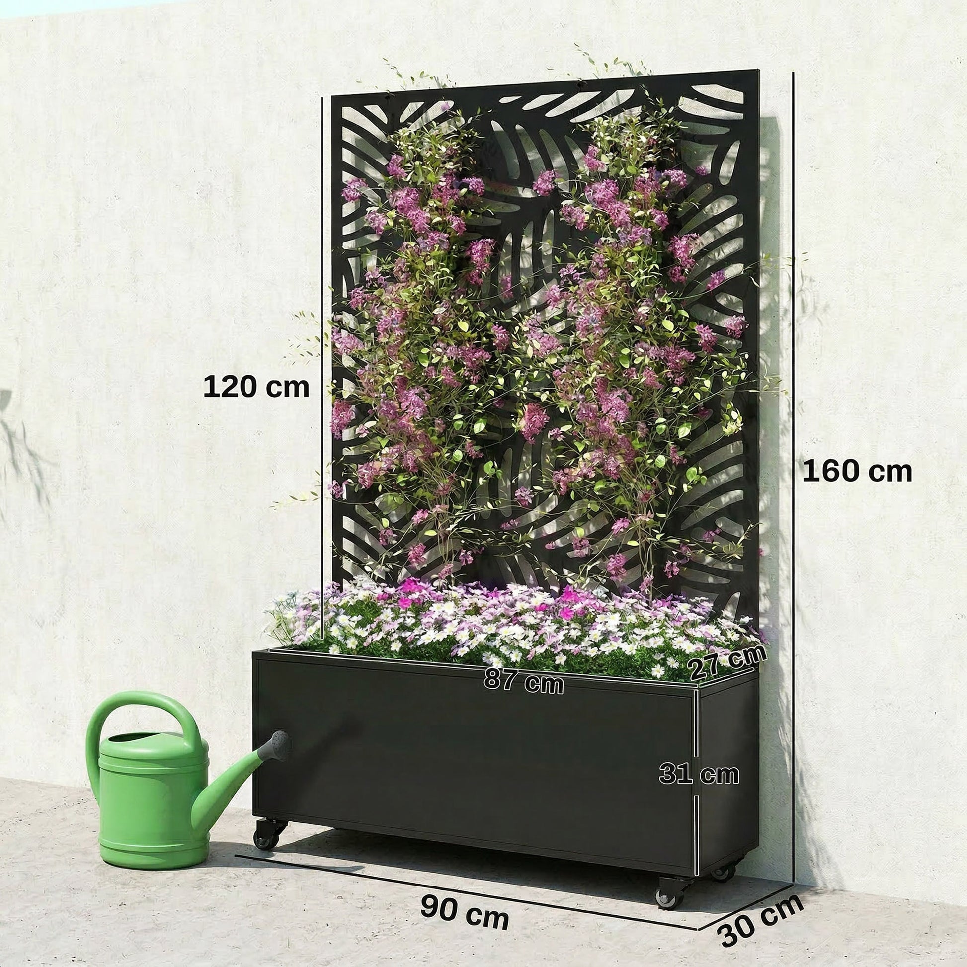 Outsunny Jardinera Exterior Grande De Metal Con Ruedas Y Pantalla Negro_2