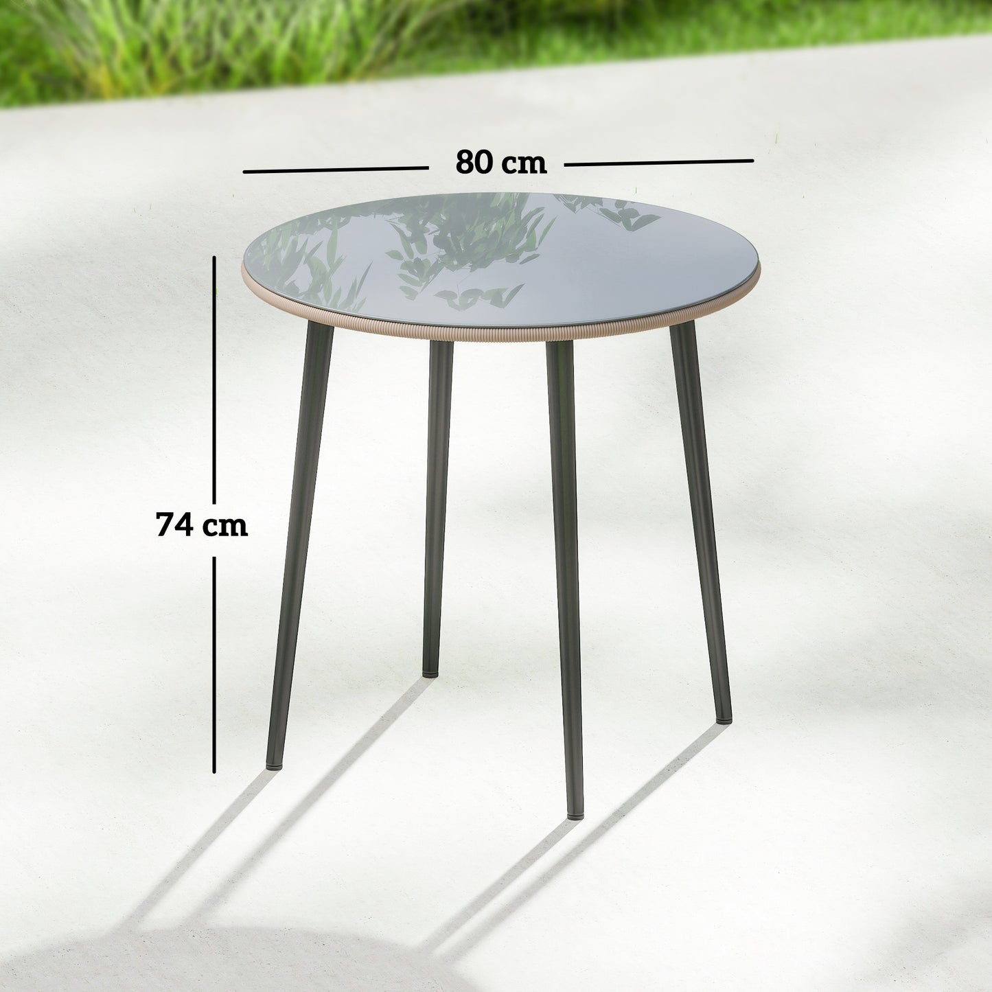 Outsunny Mesa De Comedor De Jardín Con Tablero Vidrio Templado 80x80x74 Cm Gris_2