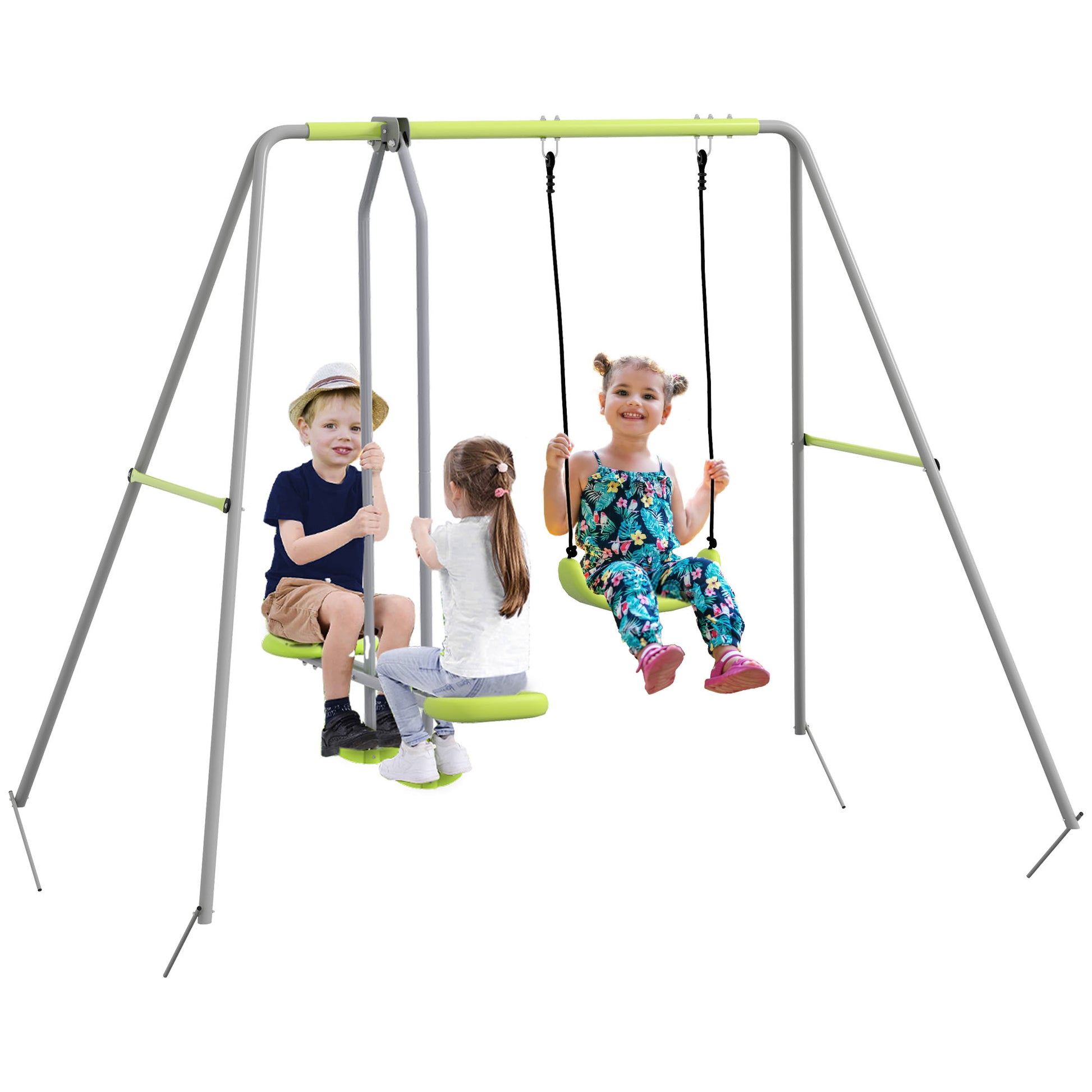 Outsunny Columpio Para Niños Con 1 Columpio Simple Y 1 Planeador Gris Y Verde_0
