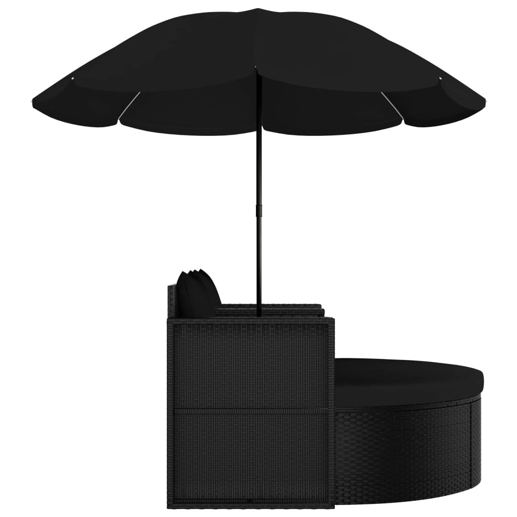 Vidaxl Cama De Jardín Con Sombrilla Ratán Sintético Negro_4
