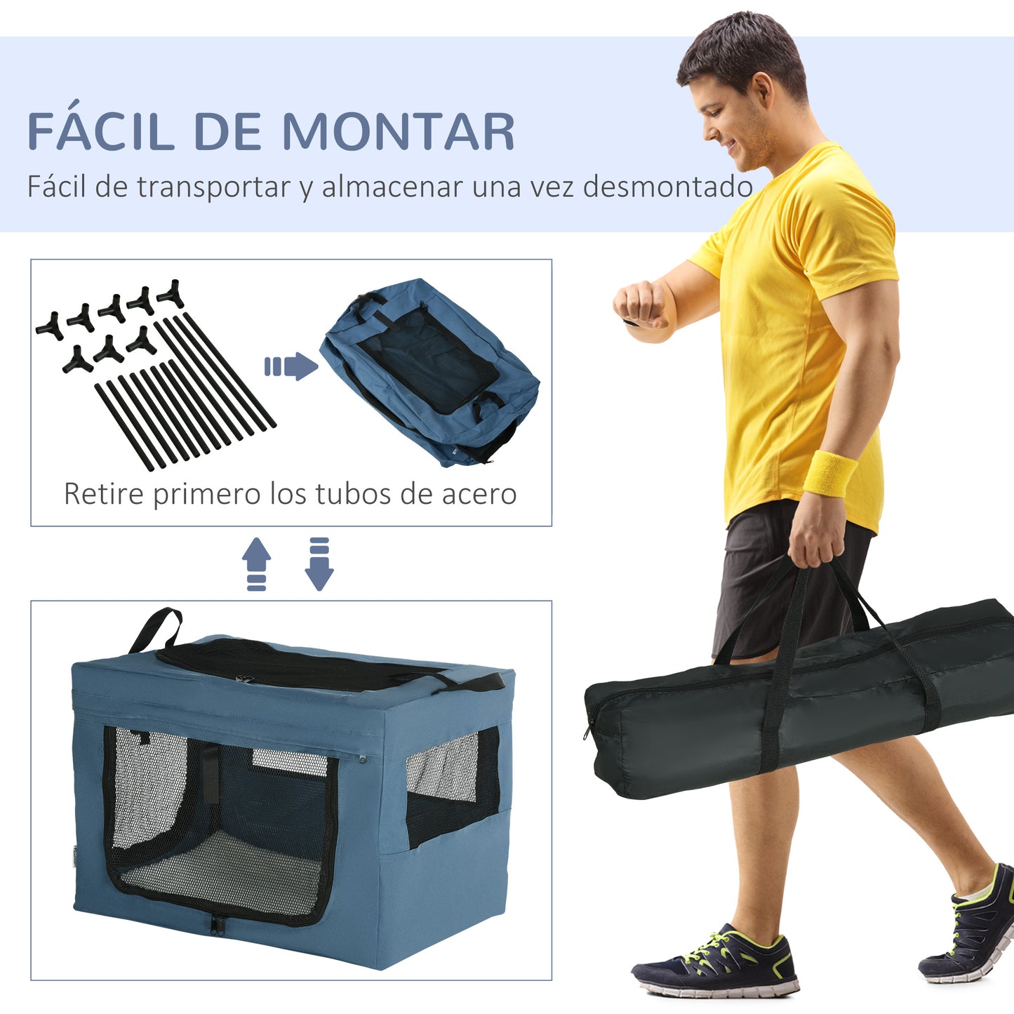 Pawhut Transportín Mochila Para Perros Gatos Con Cojín 60x42x42 Cm Azul_5