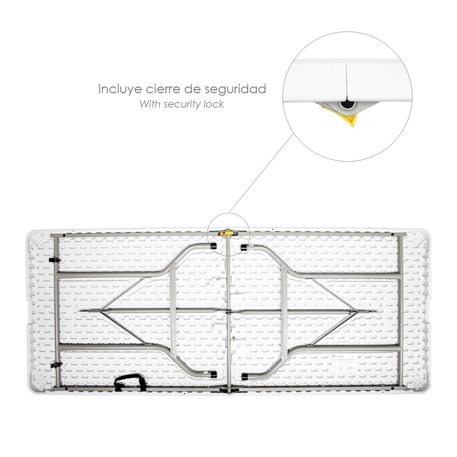 Mesa Plegable Rectangular Hdpe Multifuncional, Portatil, Resistente,multiusos 180x74x74 Cm. Color Blanco_3