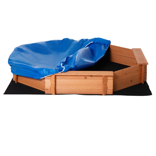 Outsunny Arenero De Madera Para Niños Con Cubierta 139,5x139,5x21,5 Cm Rojo Azul_0