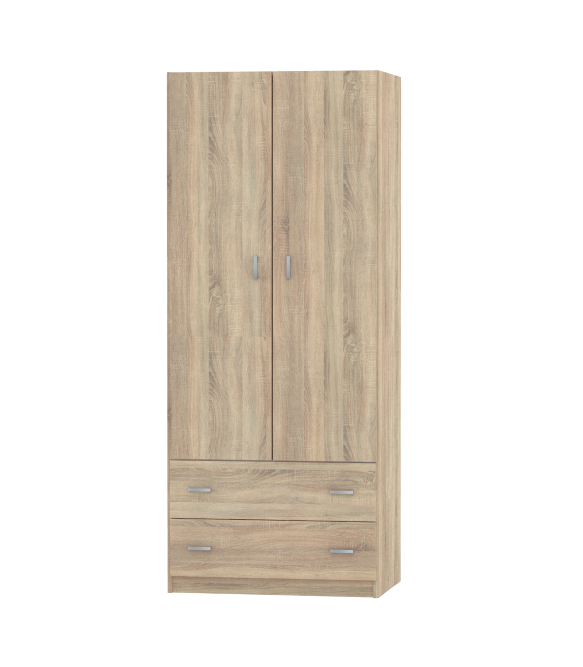 Armario Ropero 2 Puertas Abatibles Y 2 Cajones Turin Acabado Roble, 180 Cm(alto)74 Cm(anch_0