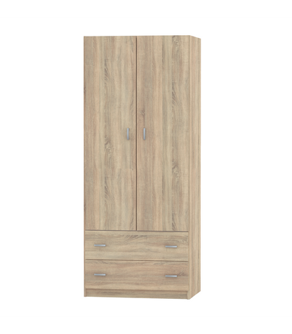 Armario Ropero 2 Puertas Abatibles Y 2 Cajones Turin Acabado Roble, 180 Cm(alto)74 Cm(anch_0