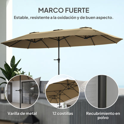 Outsunny Sombrilla Doble 4x2,2 M Con Manivela Manual Impermeable Café_5
