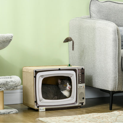Pawhut Rascador De Cartón Para Gatos En Forma De Televisor 43x23x32,5 Cm Arena_1