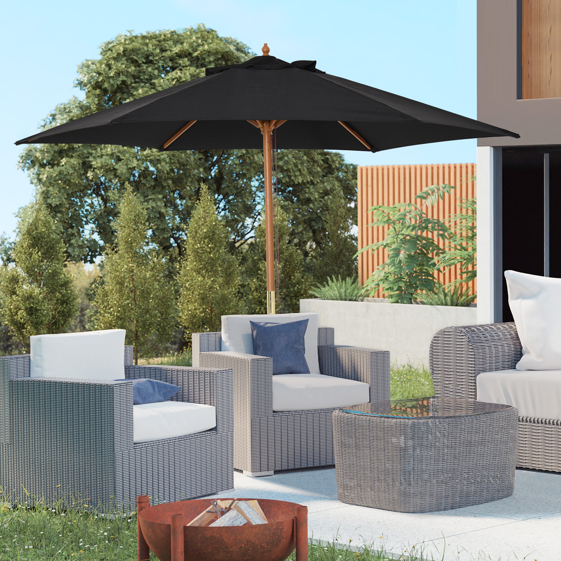 Outsunny Sombrilla De Jardín Ø250x230 Cm Con Poste Desmontable Negro_1