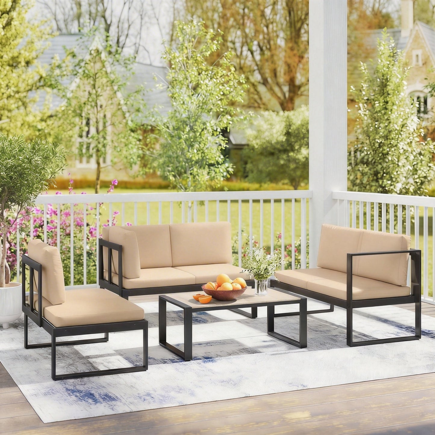 Outsunny Conjunto De Jardín Exterior 2 Sofás De 2 Plazas 1 Sillón Y Mesa Caqui_3