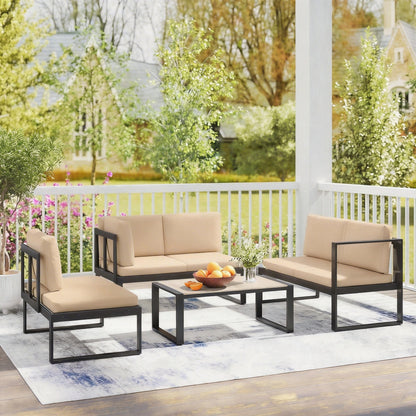 Outsunny Conjunto De Jardín Exterior 2 Sofás De 2 Plazas 1 Sillón Y Mesa Caqui_3