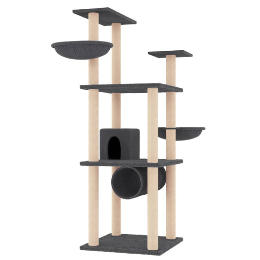 Vidaxl Rascador Para Gatos Con Postes De Sisal Gris Oscuro 141 Cm_0