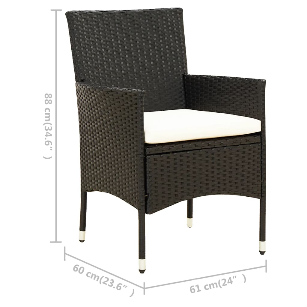 Juego De Comedor Exterior 3 Pzas Con Cojines Ratán Negro / Vetonek_4
