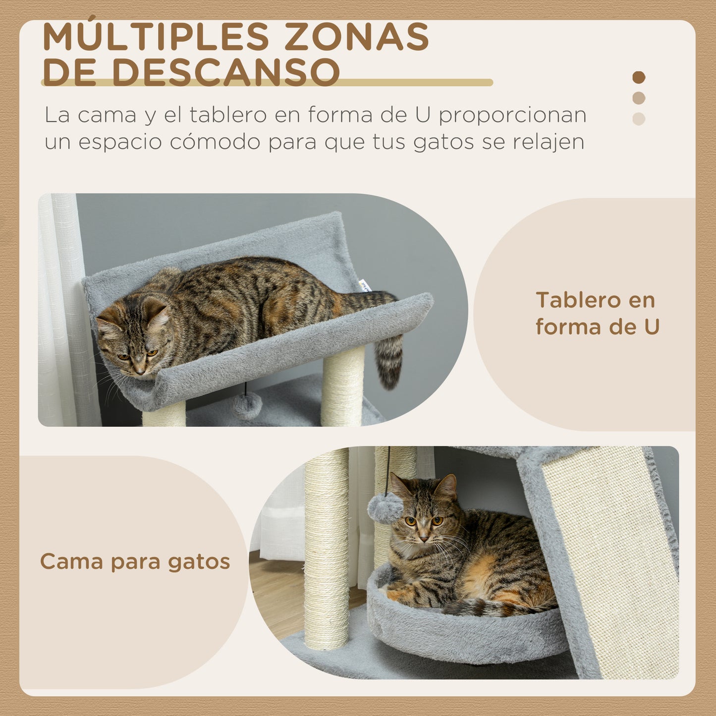 Pawhut Rascador Para Gatos Altura 76 Cm Con Plataforma En U Gris Claro_4