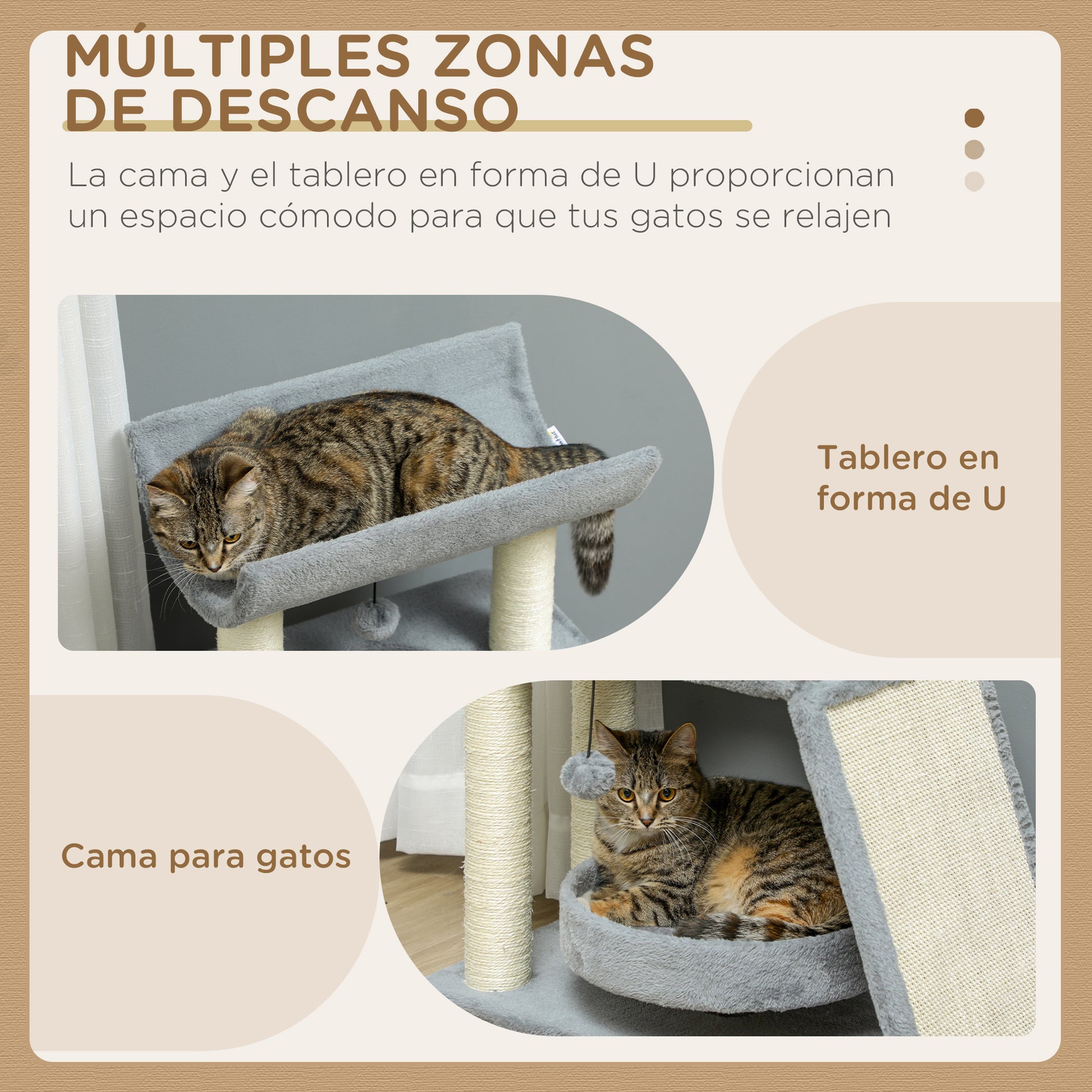 Pawhut Rascador Para Gatos Altura 76 Cm Con Plataforma En U Gris Claro_4