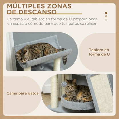 Pawhut Rascador Para Gatos Altura 76 Cm Con Plataforma En U Gris Claro_4
