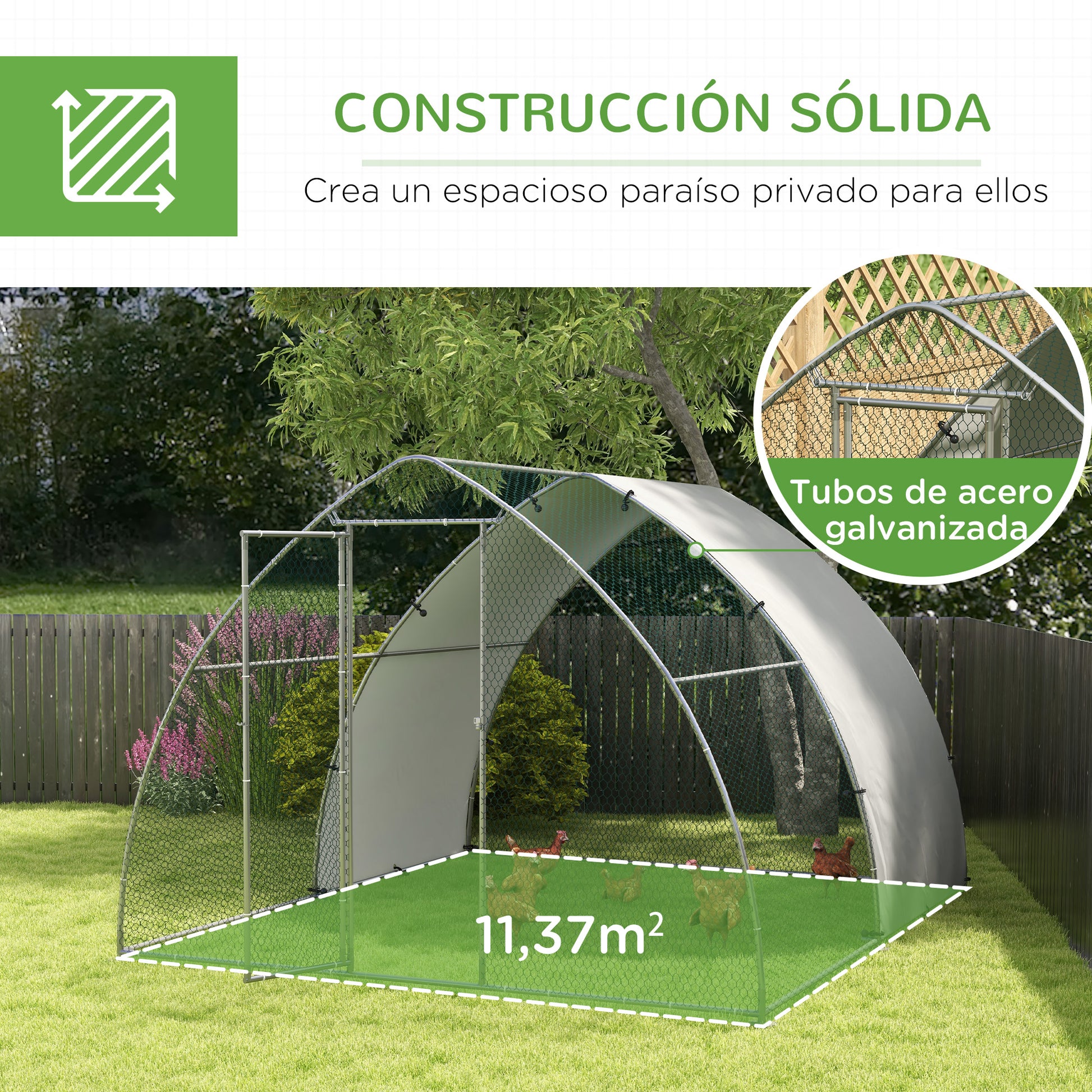 Pawhut Gallinero Para Exterior 304x375x220 Cm Cubierta De Tela Oxford Plata_5