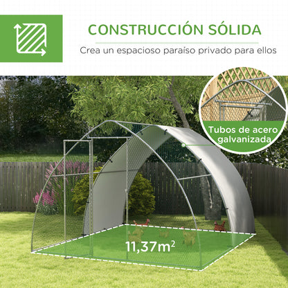 Pawhut Gallinero Para Exterior 304x375x220 Cm Cubierta De Tela Oxford Plata_5