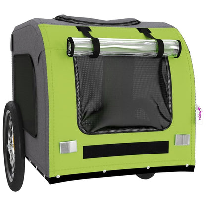 Vidaxl Remolque De Bicicleta Mascotas Hierro Tela Oxford Verde Gris_4